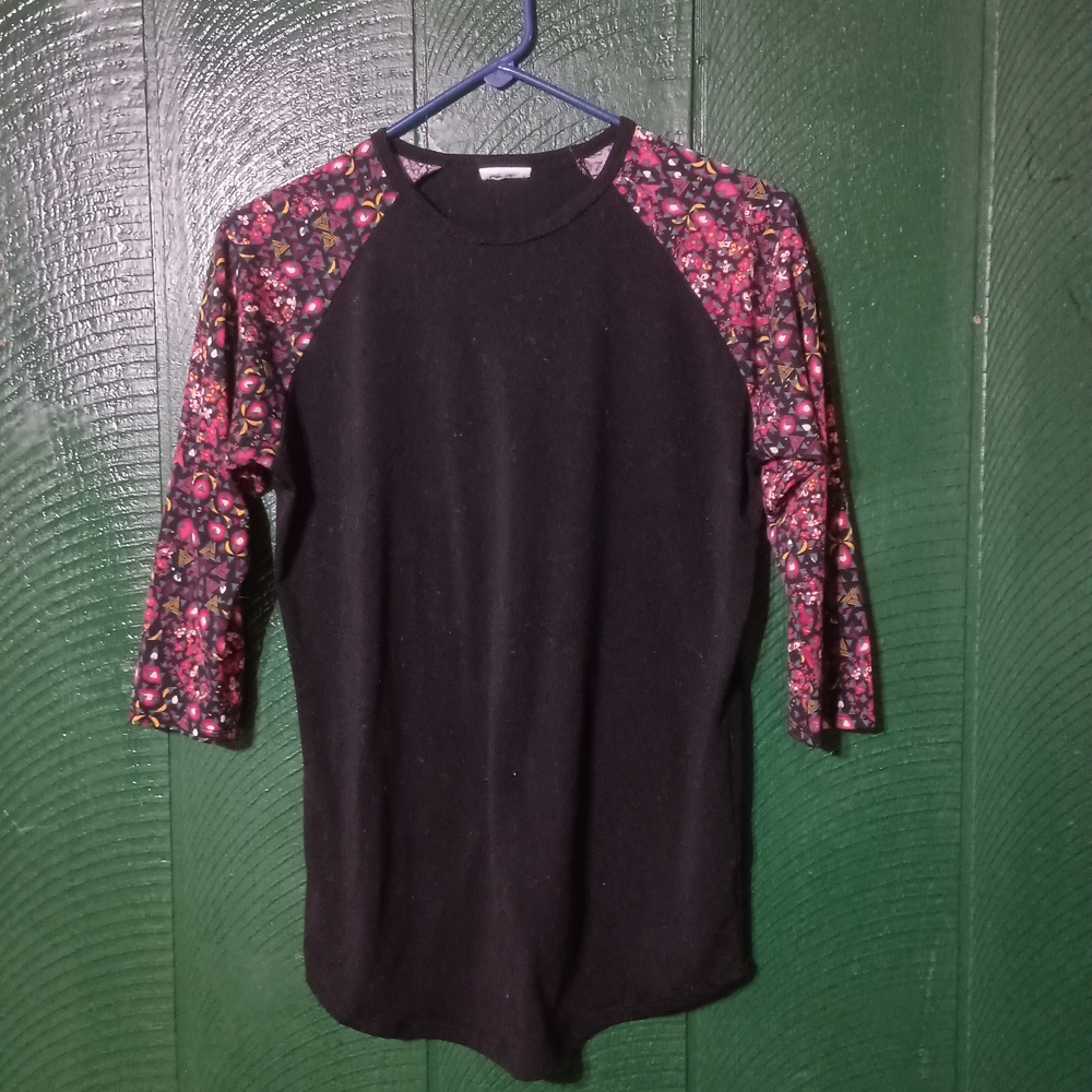 Black Baseball Style Top with Floral Sleeves